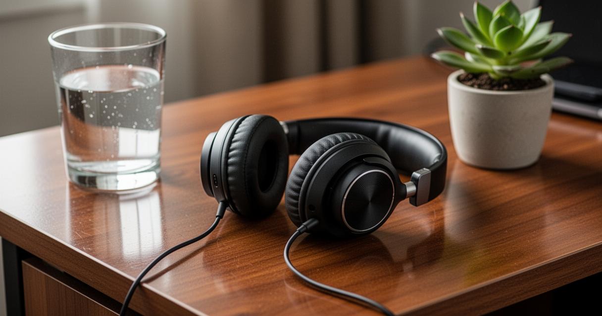 Un casque audio posé sur une table dans un environnement calme